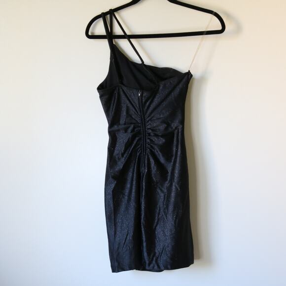 Women's One Shoulder Black Sparkly Bodycon Mini Dress XS Homecoming - Picture 7 of 10